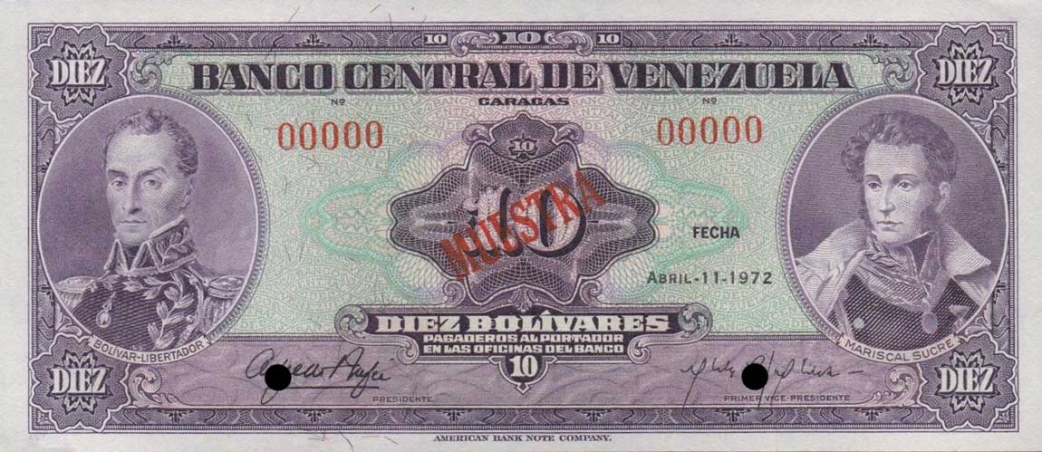 Front of Venezuela p51s1: 10 Bolivares from 1972