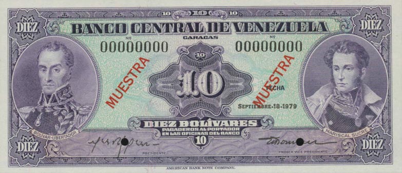 Front of Venezuela p51s4: 10 Bolivares from 1979