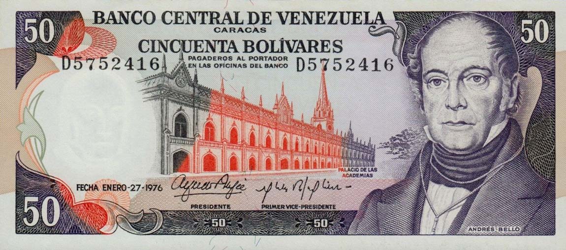 Front of Venezuela p54c: 50 Bolivares from 1976