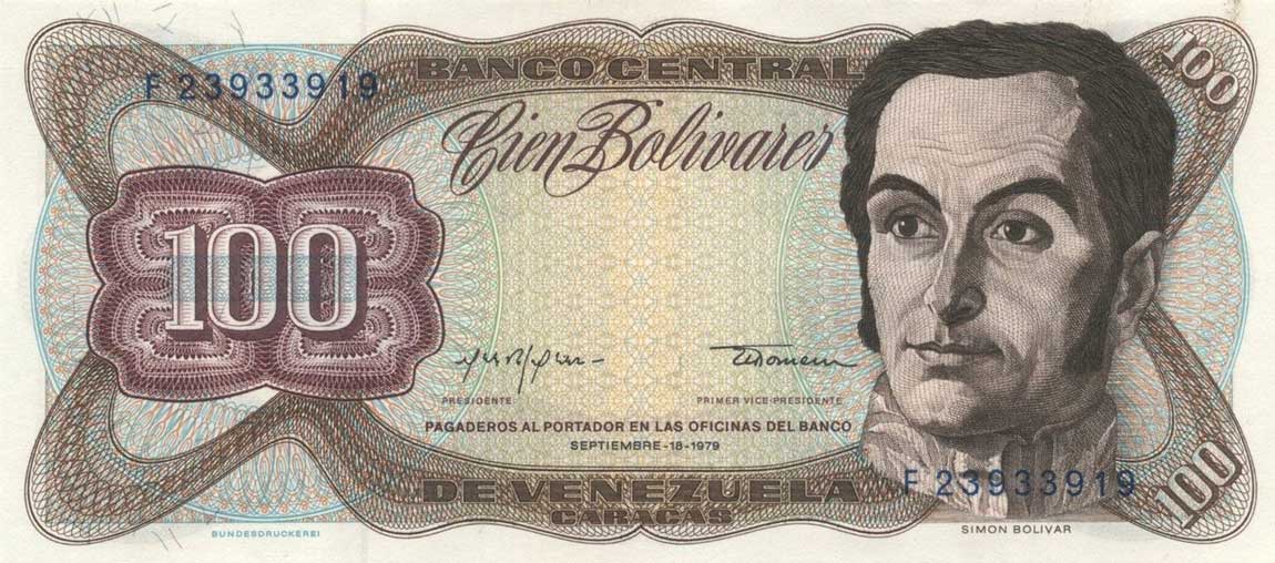 Front of Venezuela p55f: 100 Bolivares from 1979