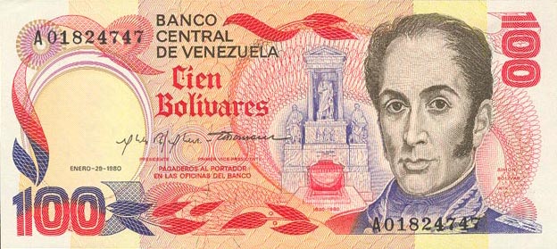 Front of Venezuela p59a: 100 Bolivares from 1980