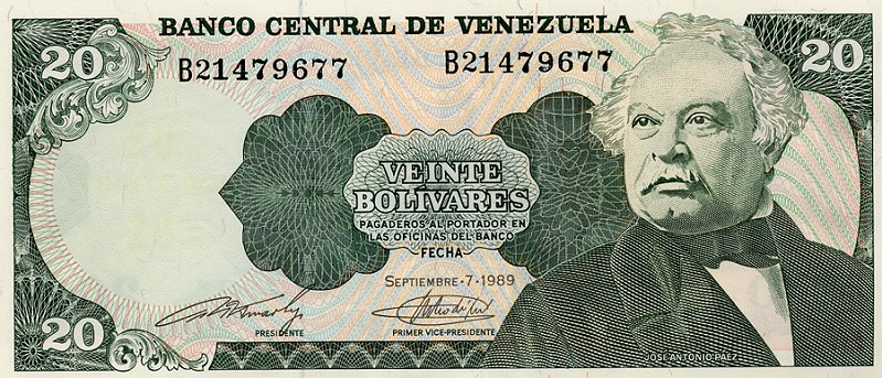 Front of Venezuela p63b: 20 Bolivares from 1989