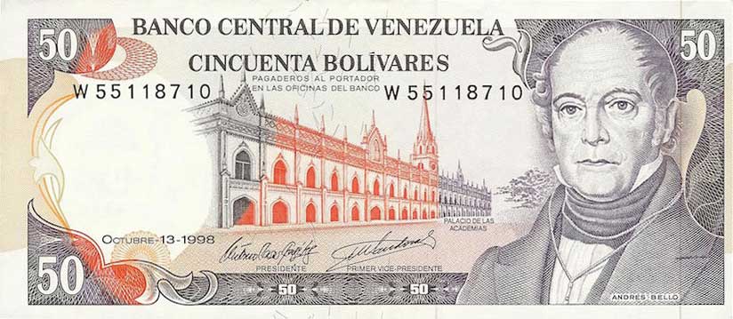 Front of Venezuela p65g: 50 Bolivares from 1998