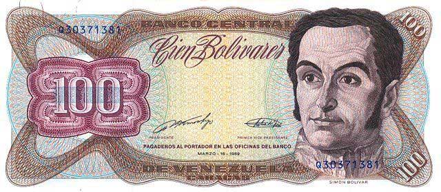 Front of Venezuela p66b: 100 Bolivares from 1989