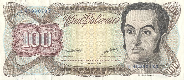 Front of Venezuela p66e: 100 Bolivares from 1992