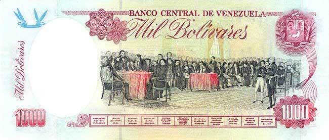 Back of Venezuela p73b: 1000 Bolivares from 1992