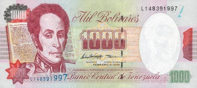 Front of Venezuela p76c: 1000 Bolivares from 1998