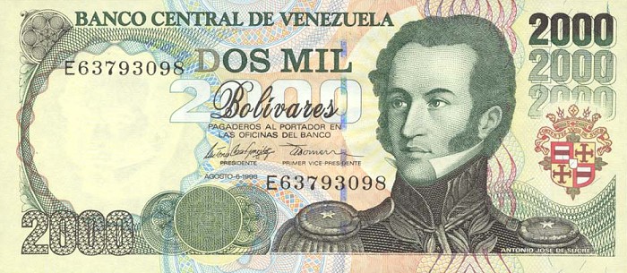 Front of Venezuela p77b: 2000 Bolivares from 1998