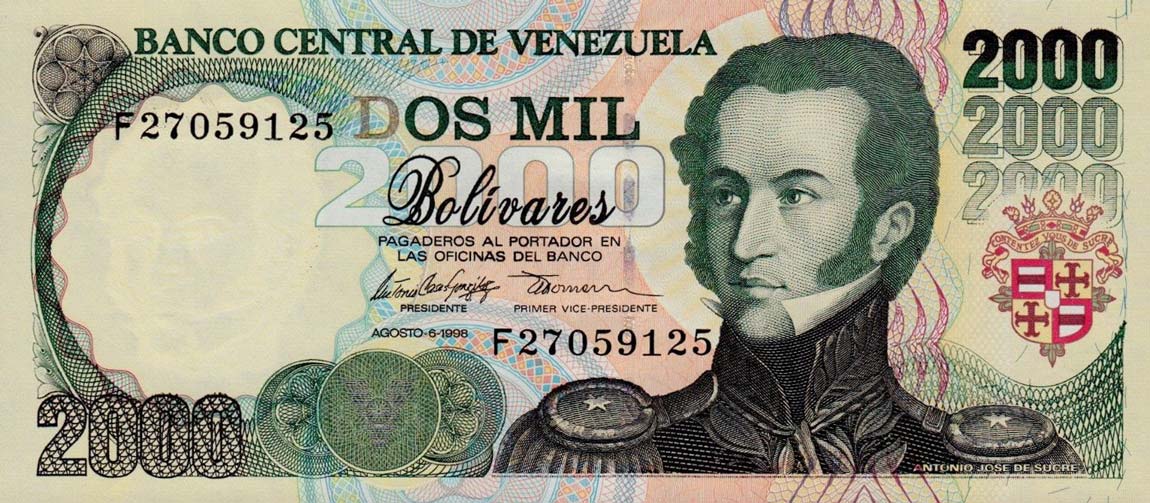 Front of Venezuela p77c: 2000 Bolivares from 1998