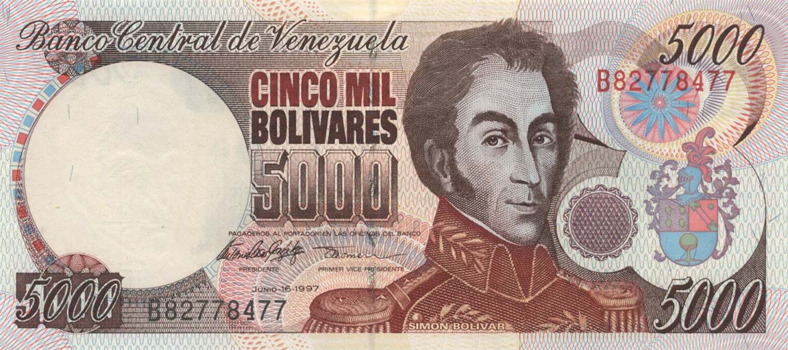 Front of Venezuela p78b: 5000 Bolivares from 1998