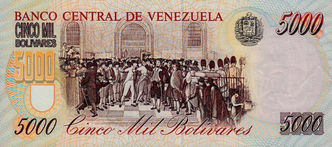 Back of Venezuela p78c: 5000 Bolivares from 1998