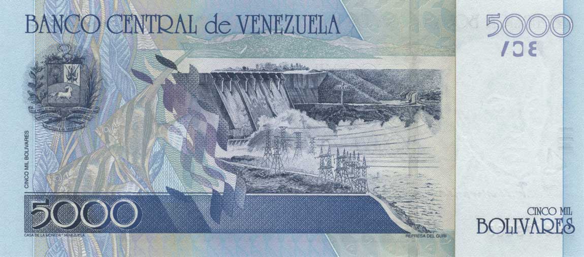 Back of Venezuela p84b: 5000 Bolivares from 2002