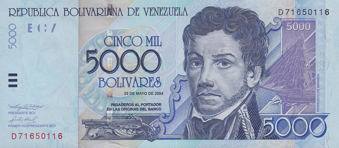 Front of Venezuela p84c: 5000 Bolivares from 2004