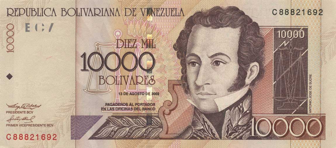 Front of Venezuela p85c: 10000 Bolivares from 2002