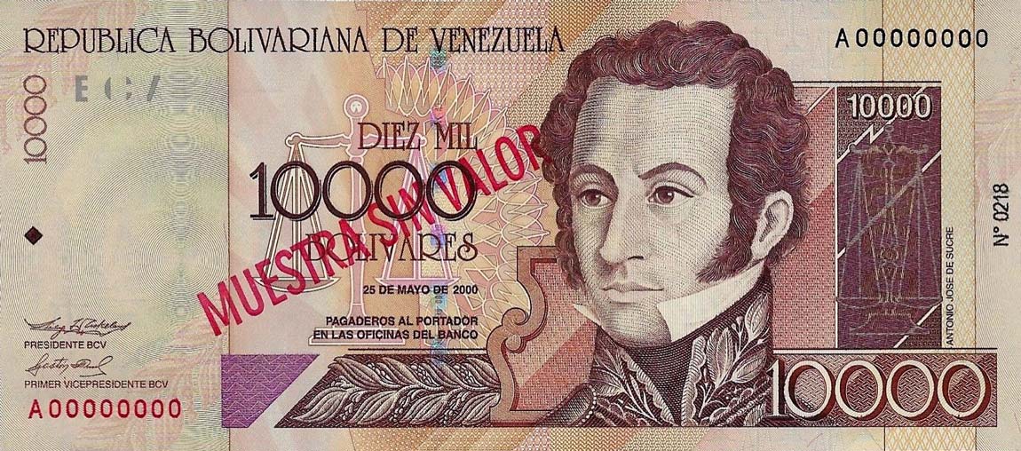 Front of Venezuela p85s: 10000 Bolivares from 2000