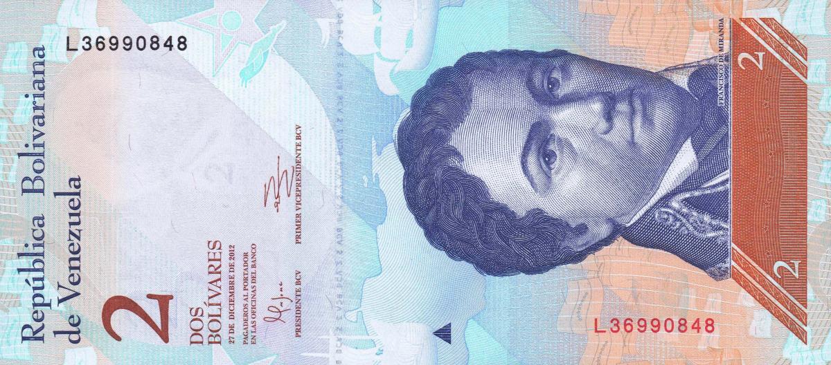 Front of Venezuela p88e: 2 Bolivares from 2012