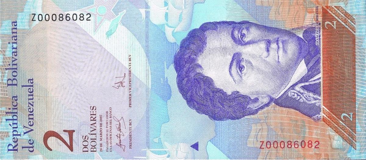 Front of Venezuela p88r: 2 Bolivares from 2007