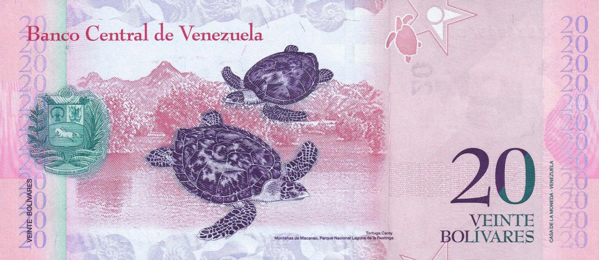 Back of Venezuela p91f: 20 Bolivares from 2013