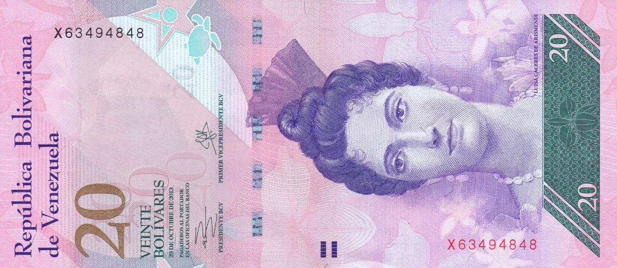 Front of Venezuela p91f: 20 Bolivares from 2013