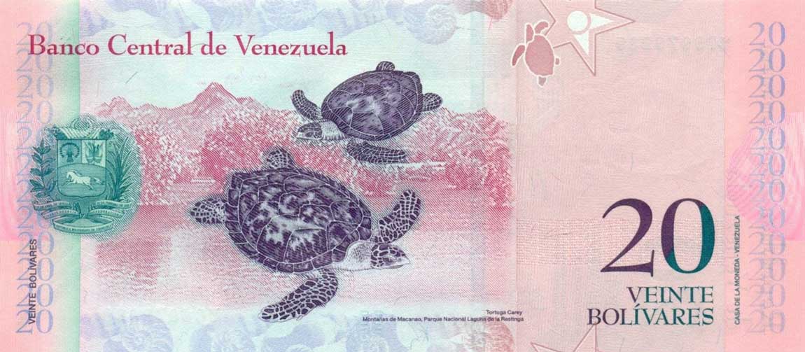 Back of Venezuela p91g: 20 Bolivares from 2014