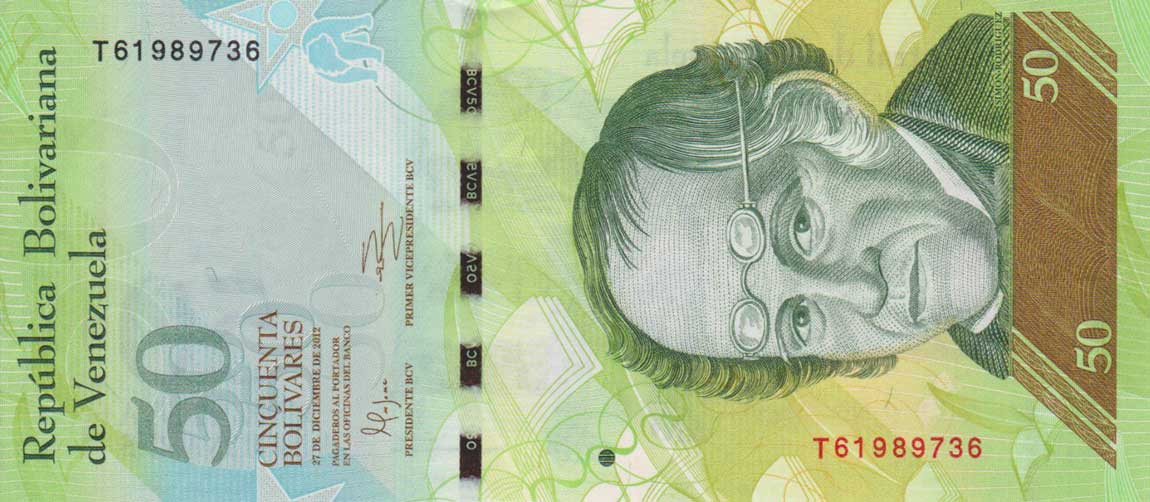 Front of Venezuela p92g: 50 Bolivares from 2012