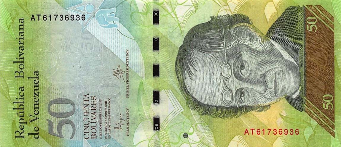 Front of Venezuela p92k: 50 Bolivares from 2015