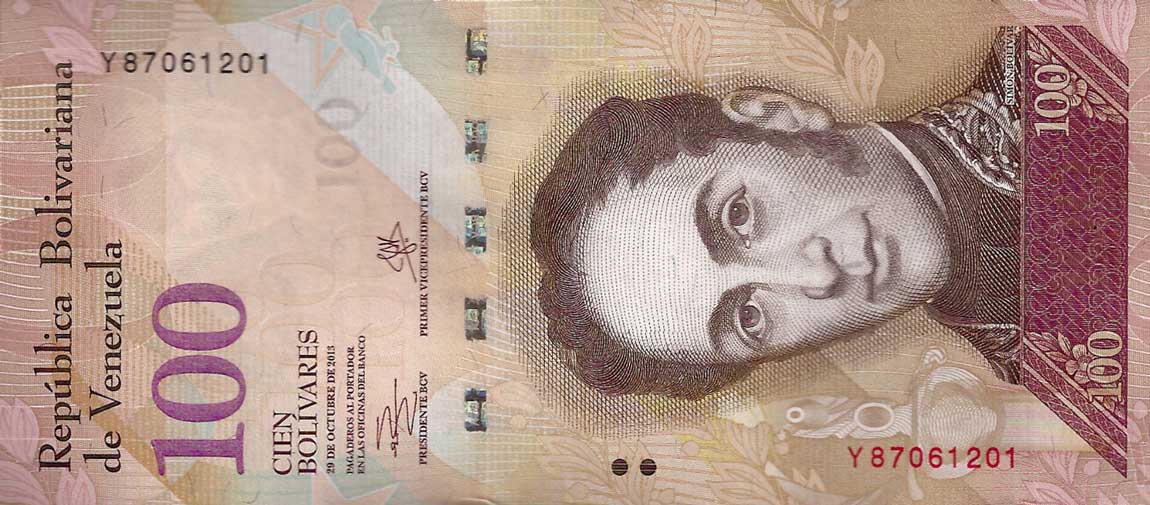 Front of Venezuela p93g: 100 Bolivares from 2013