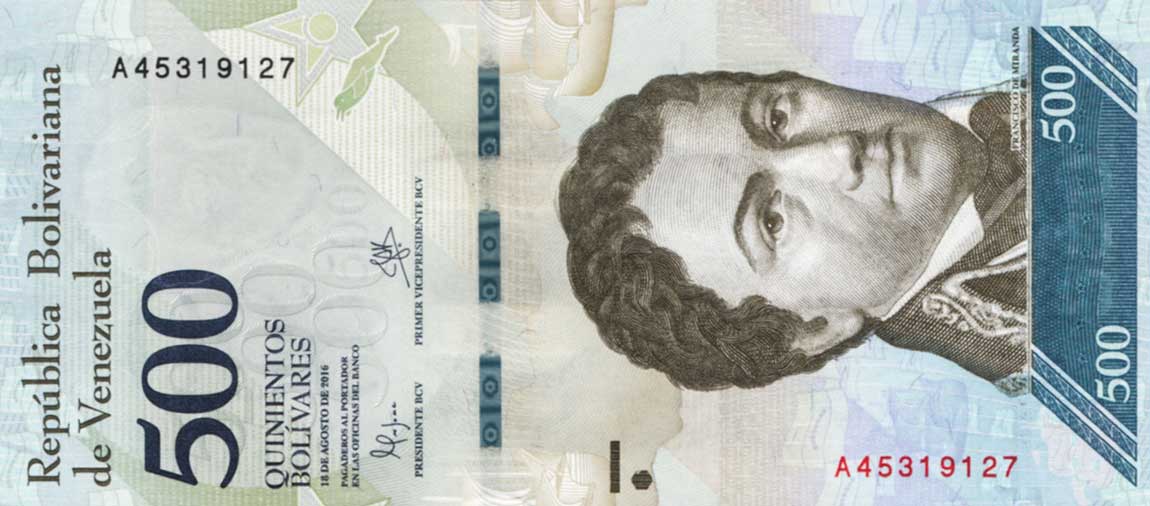 Front of Venezuela p94a: 500 Bolivares from 2016