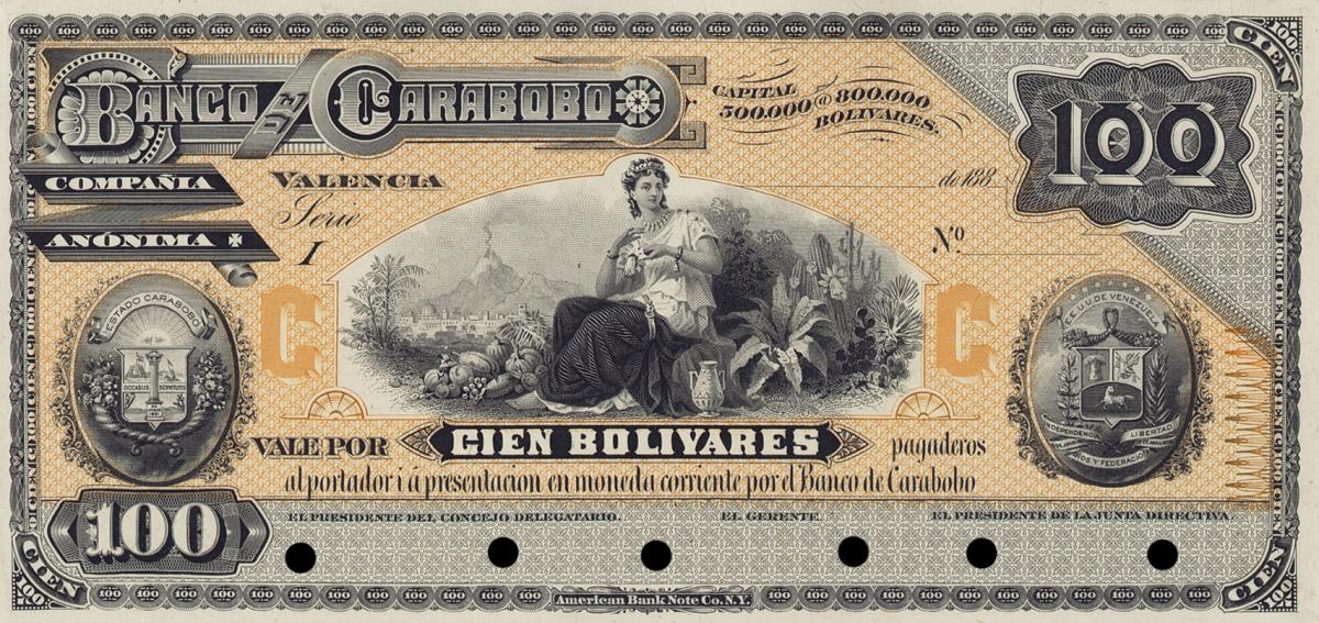 Front of Venezuela pS103: 100 Bolivares from 1880