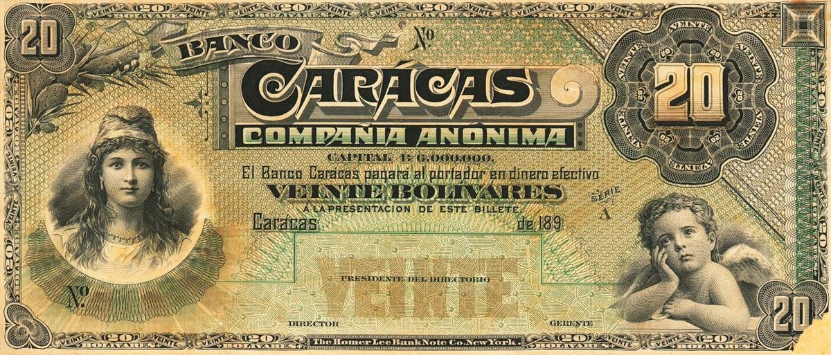 Front of Venezuela pS131: 20 Bolivares from 1890