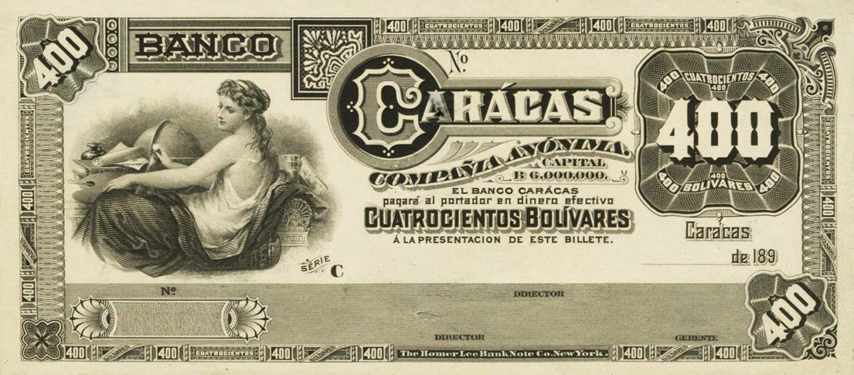 Front of Venezuela pS138p: 400 Bolivares from 1890