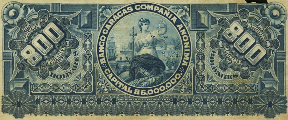 Back of Venezuela pS139: 800 Bolivares from 1890