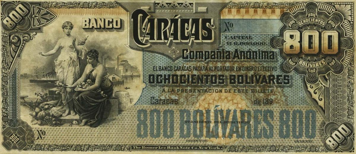 Front of Venezuela pS139: 800 Bolivares from 1890