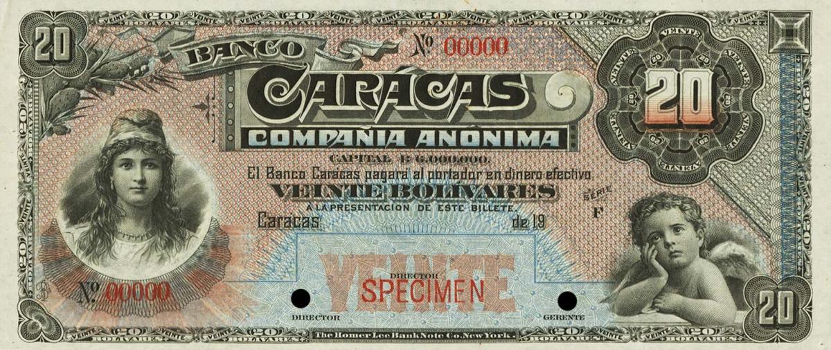 Front of Venezuela pS141s: 20 Bolivares from 1907