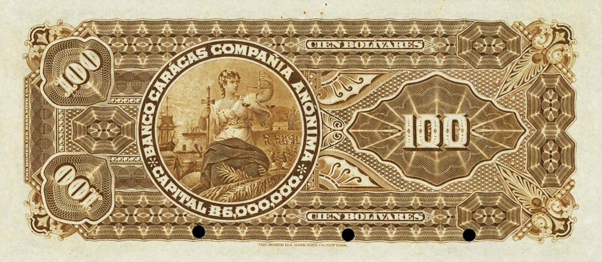 Back of Venezuela pS142s: 100 Bolivares from 1907