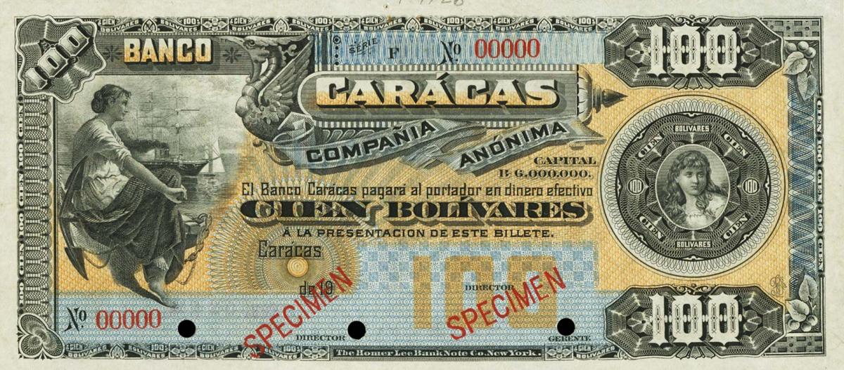 Front of Venezuela pS142s: 100 Bolivares from 1907