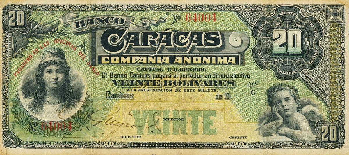 Front of Venezuela pS153: 20 Bolivares from 1925