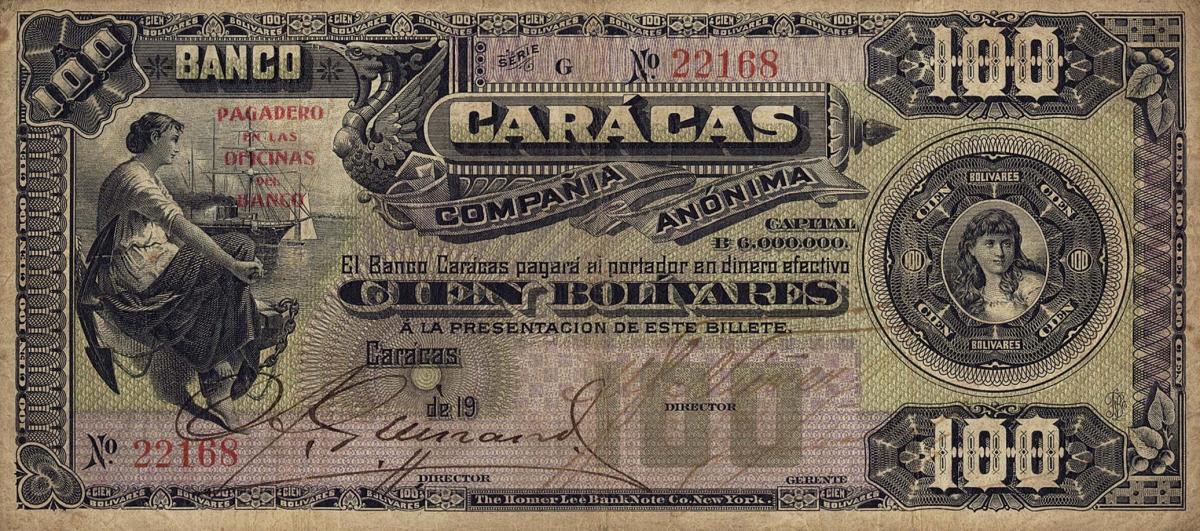 Front of Venezuela pS155: 100 Bolivares from 1925