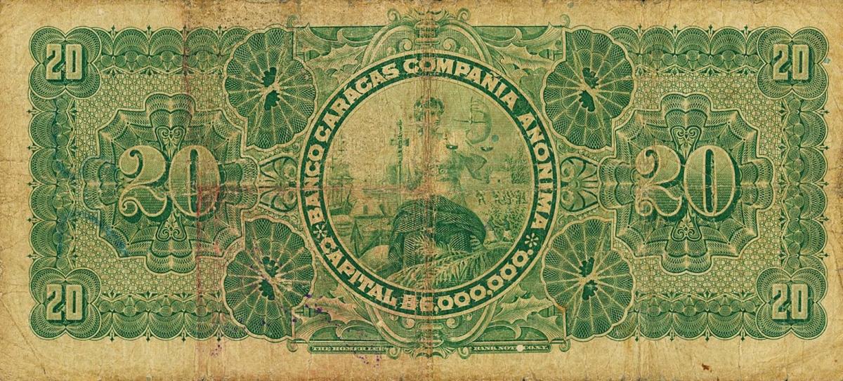 Back of Venezuela pS158a: 20 Bolivares from 1928