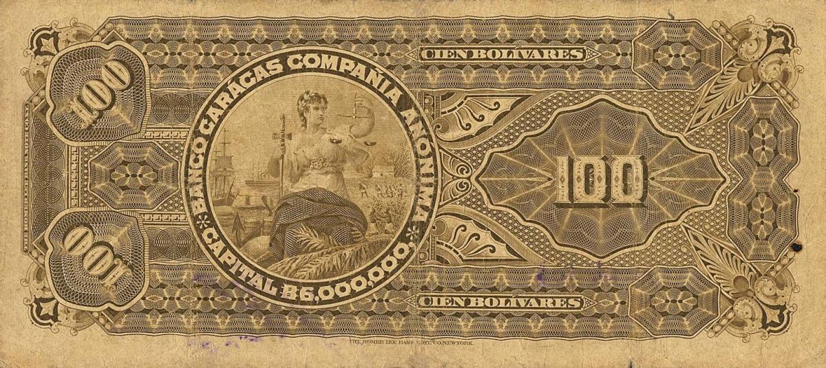 Back of Venezuela pS159a: 100 Bolivares from 1926