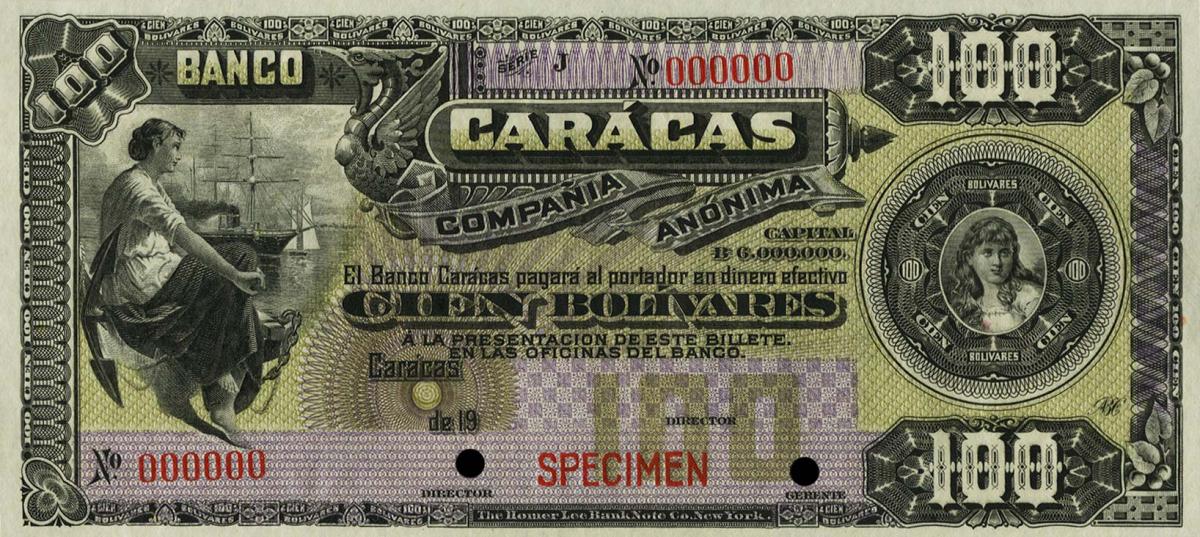 Front of Venezuela pS159s: 100 Bolivares from 1926