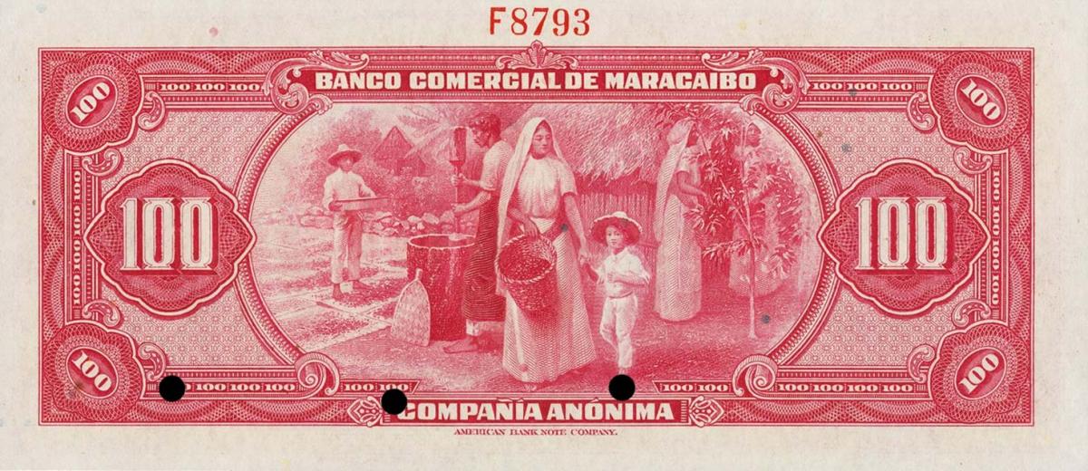 Back of Venezuela pS179s: 100 Bolivares from 1929