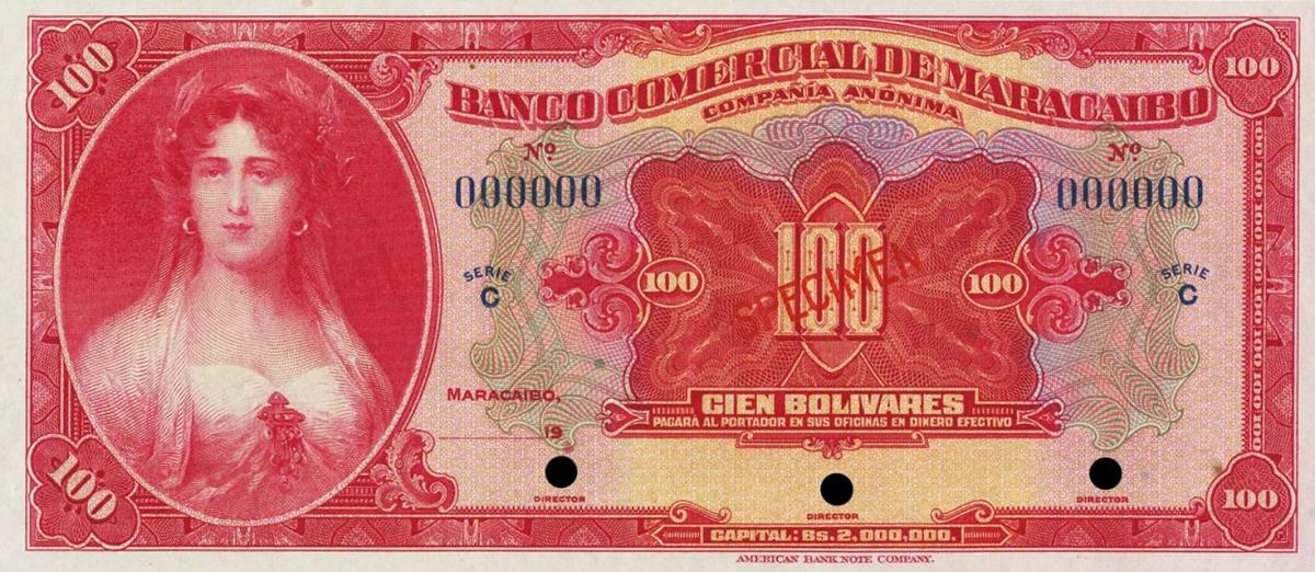 Front of Venezuela pS179s: 100 Bolivares from 1929