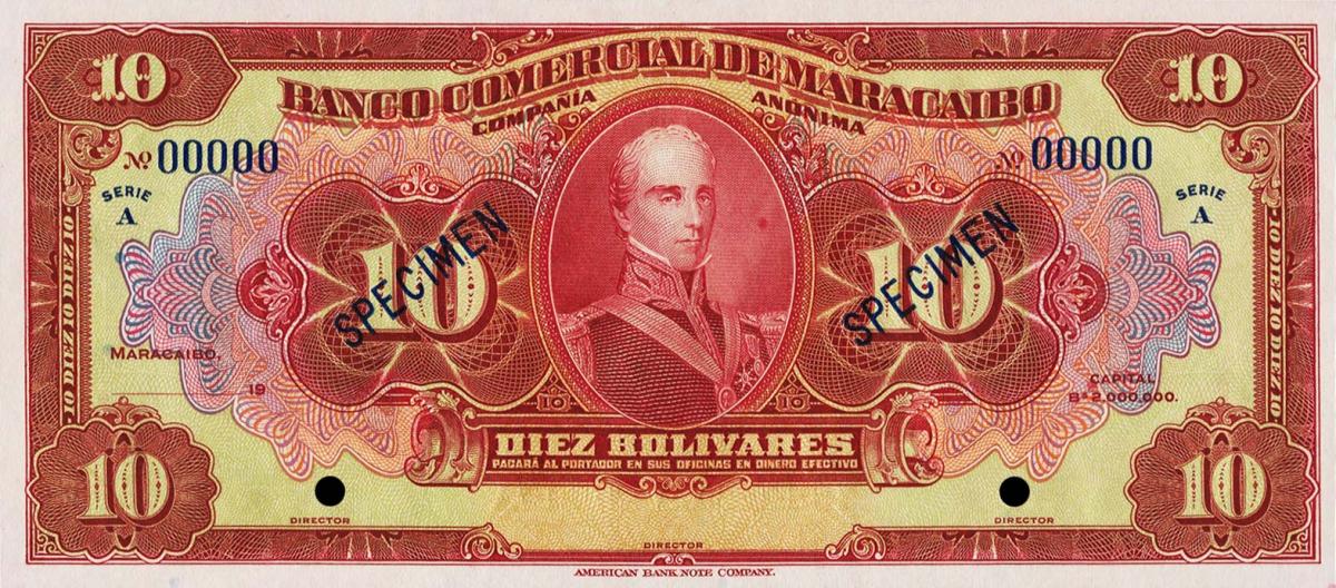 Front of Venezuela pS181s: 10 Bolivares from 1933