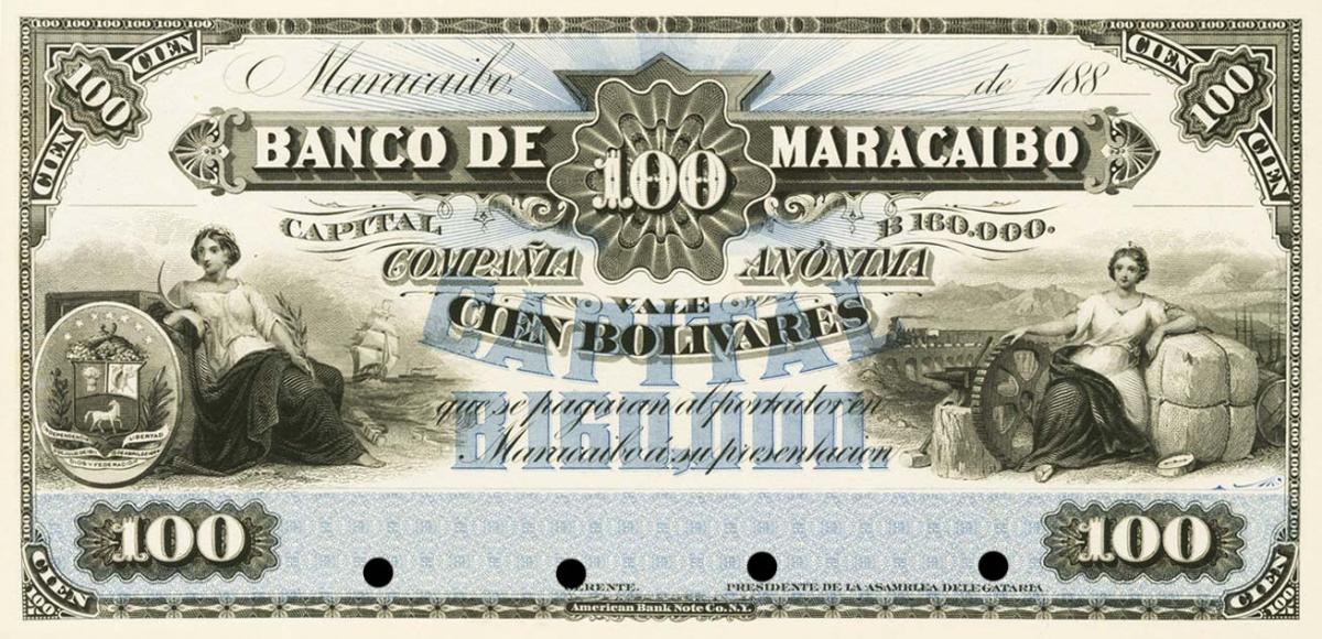 Front of Venezuela pS192: 100 Bolivares from 1882