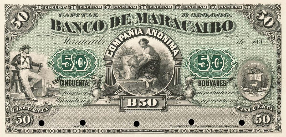 Front of Venezuela pS196: 50 Bolivares from 1885