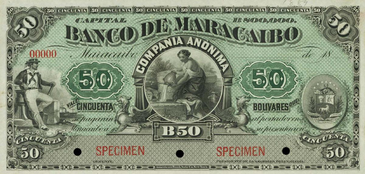 Front of Venezuela pS201: 50 Bolivares from 1889