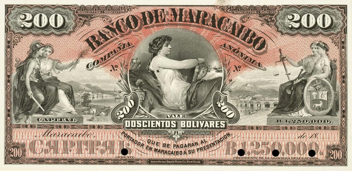 Front of Venezuela pS208p: 200 Bolivares from 1897