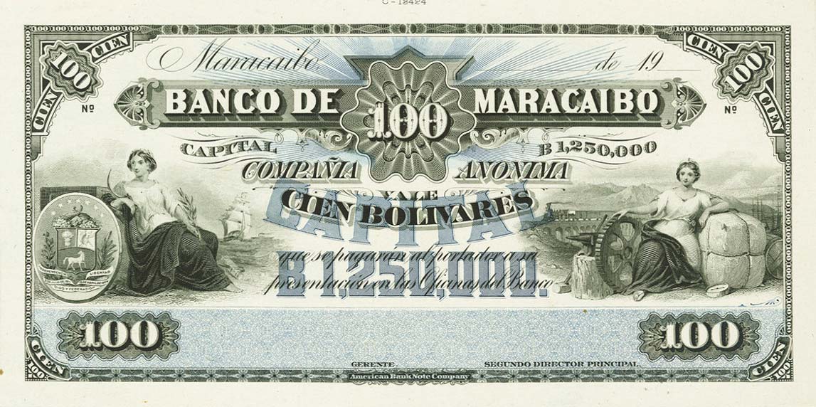 Front of Venezuela pS220p: 100 Bolivares from 1916