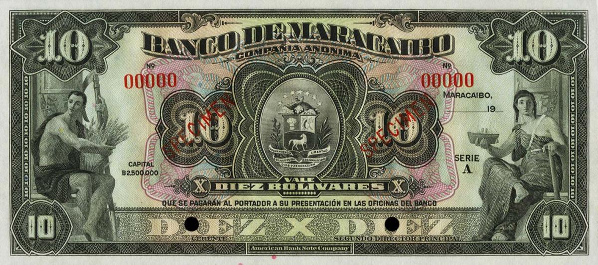 Front of Venezuela pS226s: 10 Bolivares from 1925